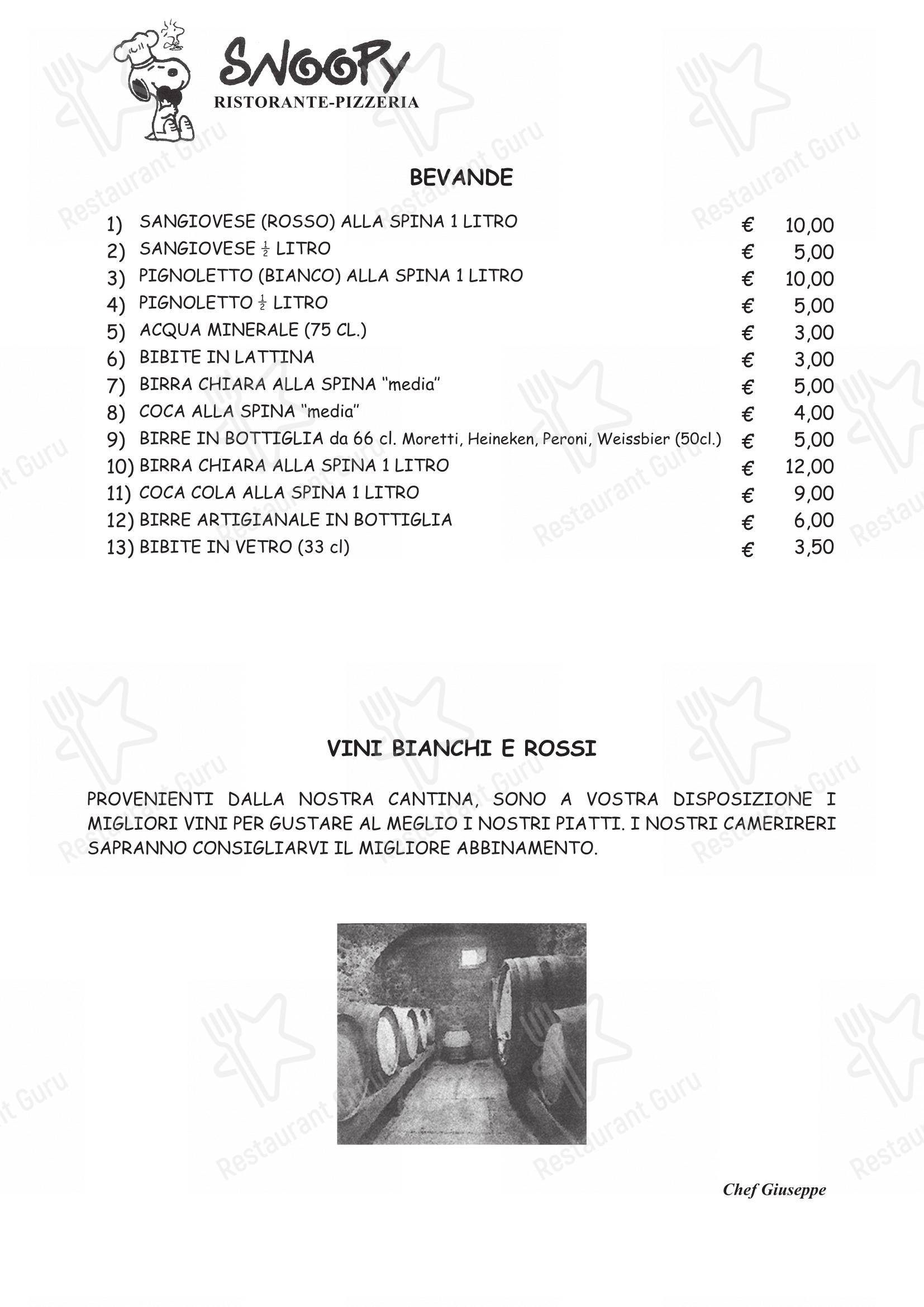 Menu per Ristorante pizzeria Snoopy pizzeria