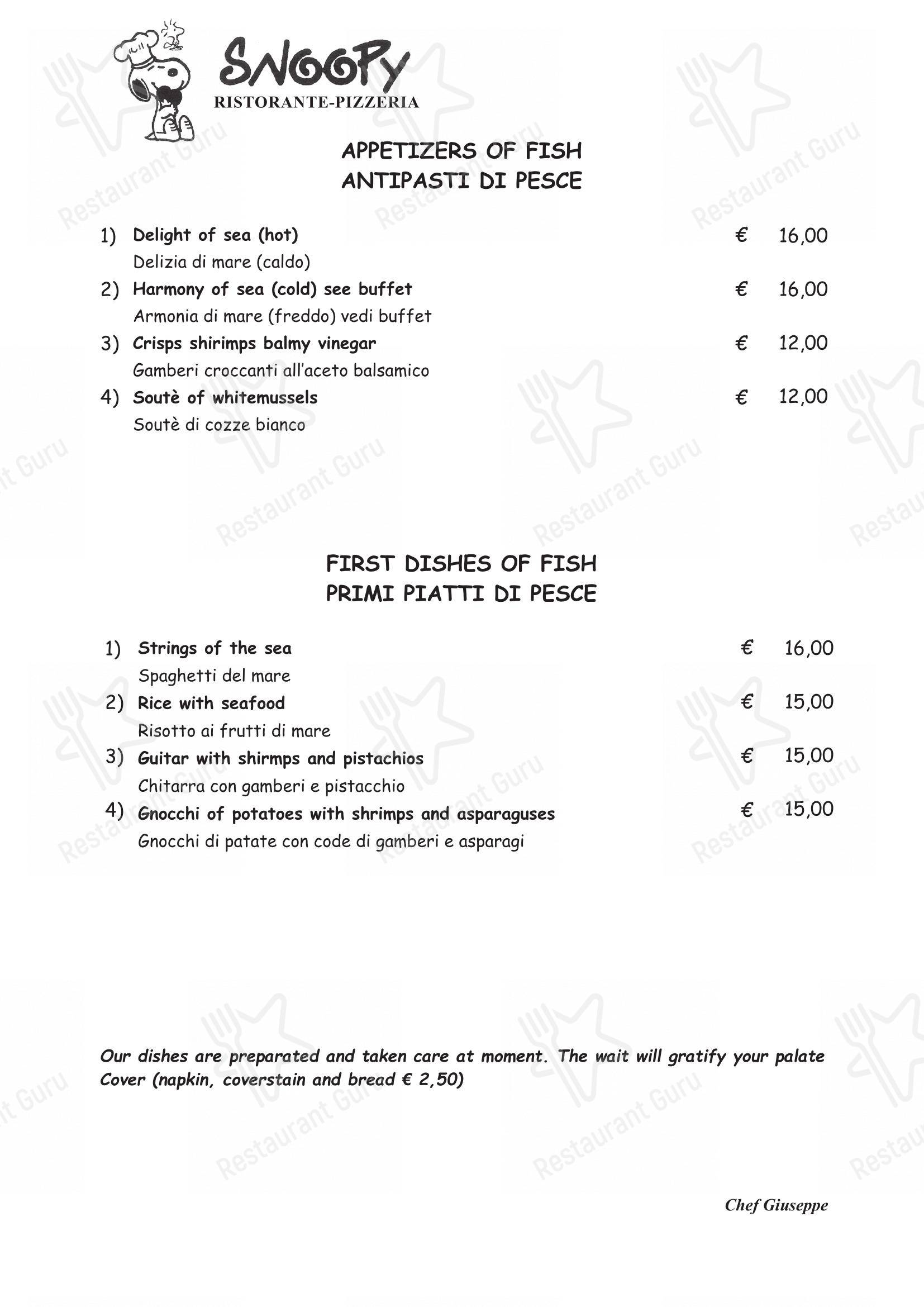 Menu bar per Ristorante pizzeria Snoopy in Bologna