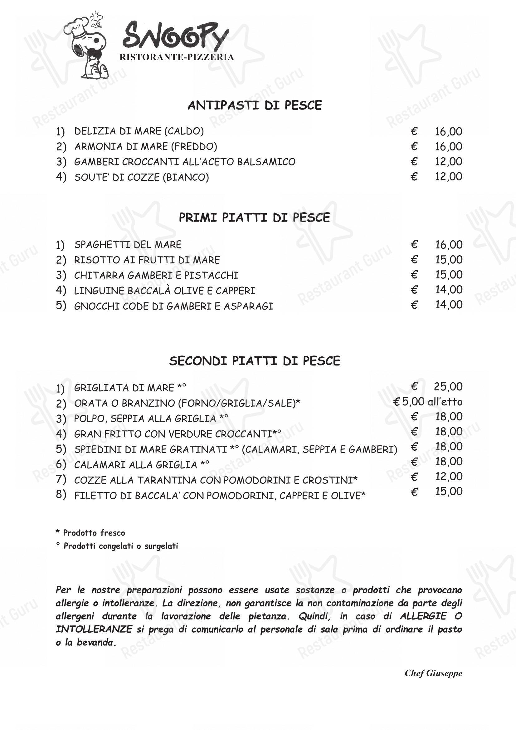 Menu di Ristorante pizzeria Snoopy - Menu