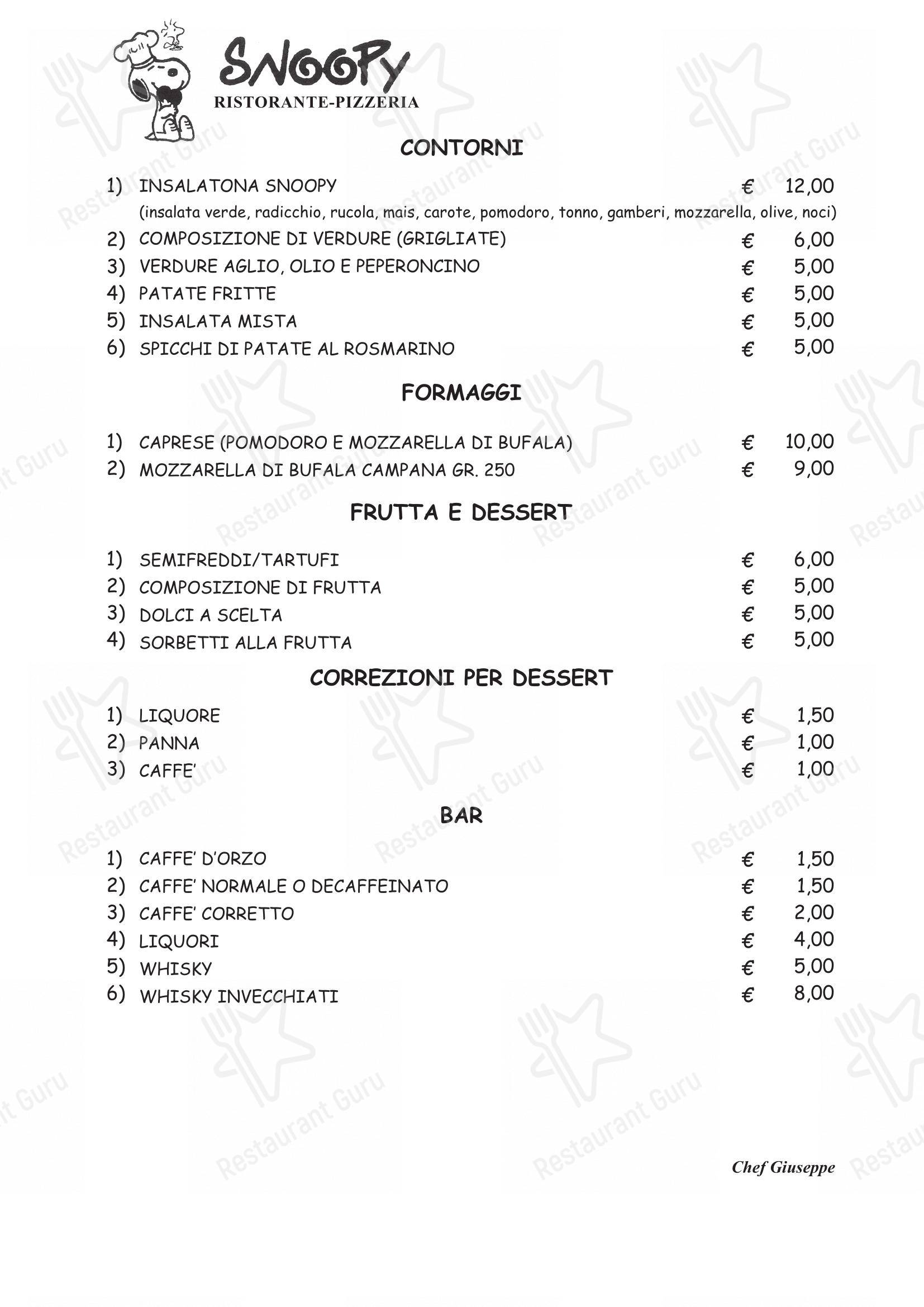 Ristorante pizzeria Snoopy in Bologna - Menu
