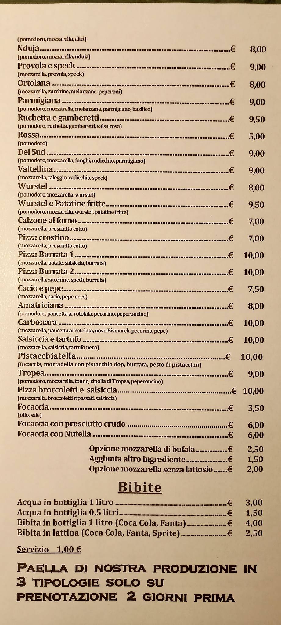 Menu di Ristorante Pizzeria da Basilio 