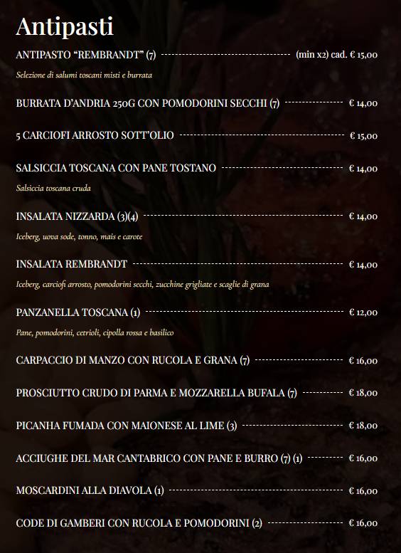 Menu di Ristorante Rembrandt 