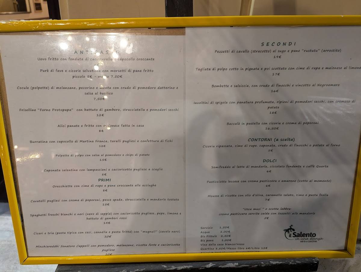 Menu di Il Salento in una stanza 