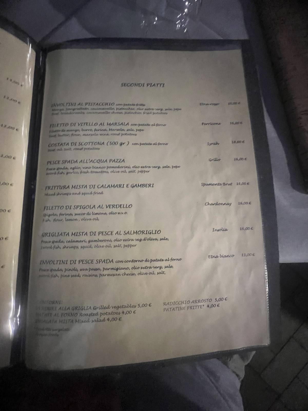 Menu di Ristorante Trattoria Vico Proiette 