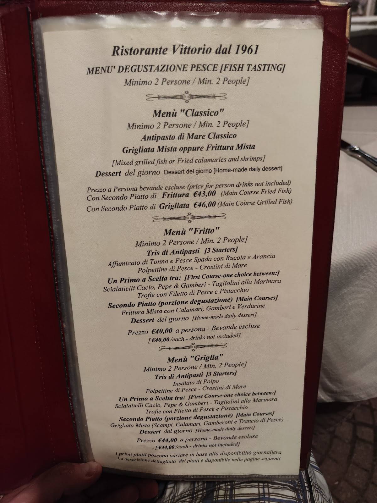 Menu di Ristorante Vittorio 
