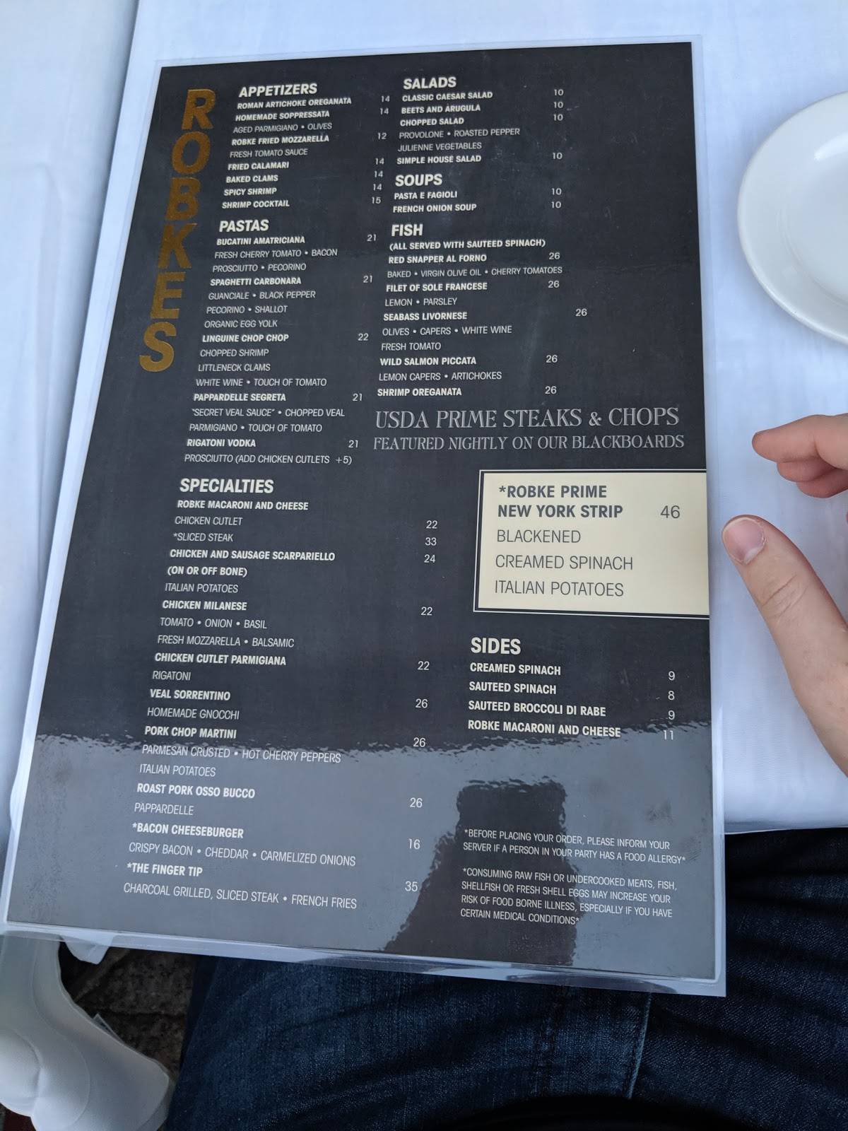 Menu at Robke's Northport restaurant, Northport
