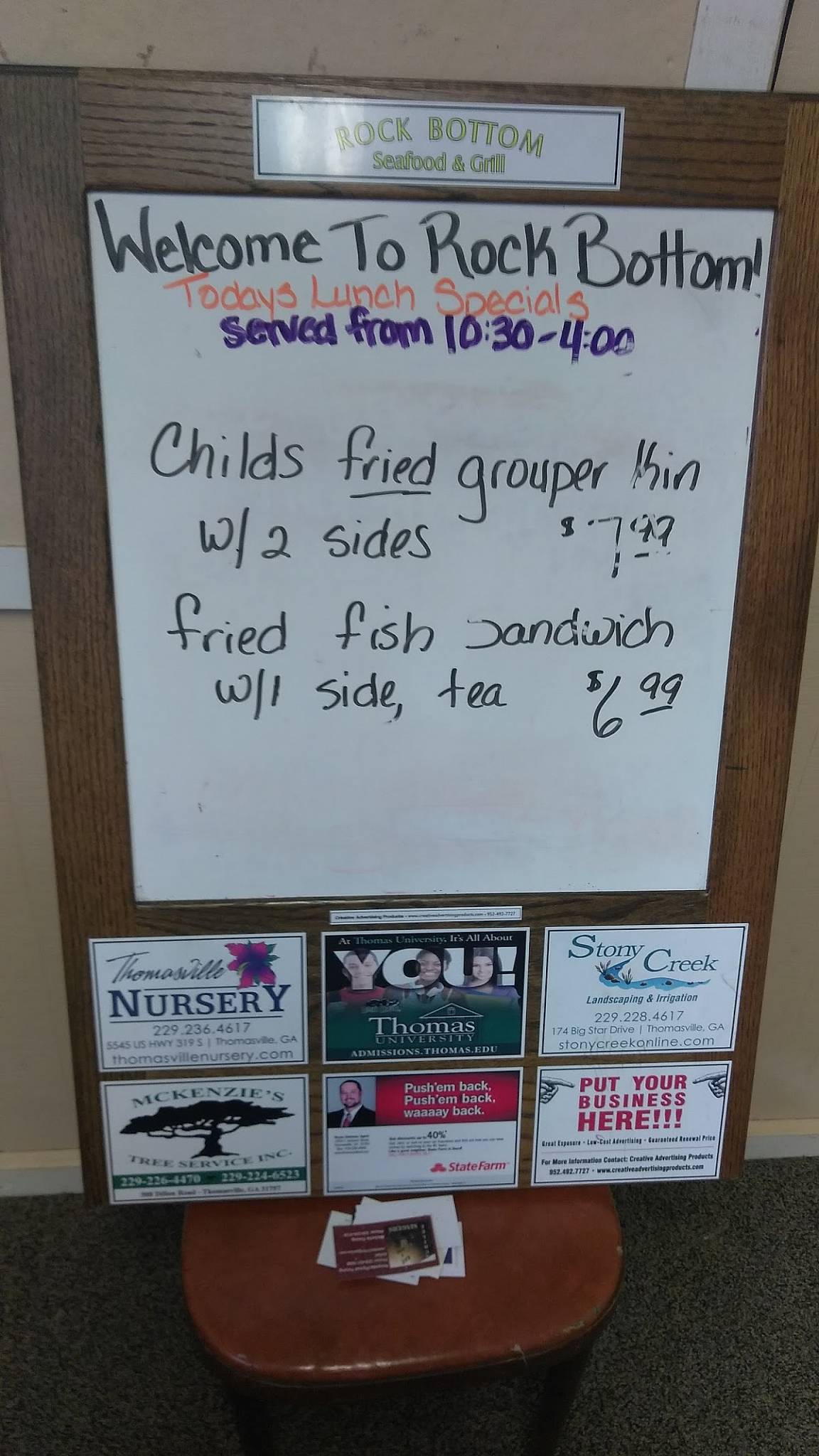 Menu at Rock Bottom Seafood & Grill restaurant, Thomasville