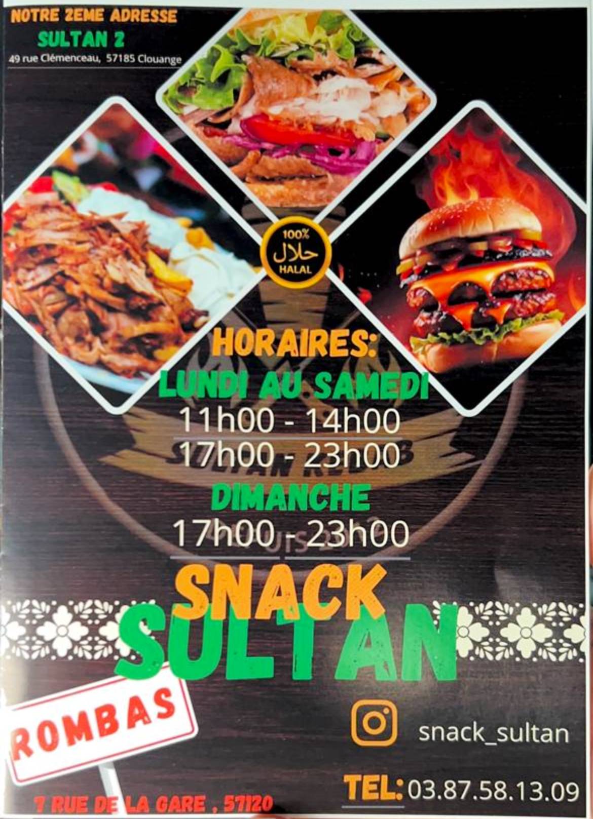 Menu de Sultan Kebab