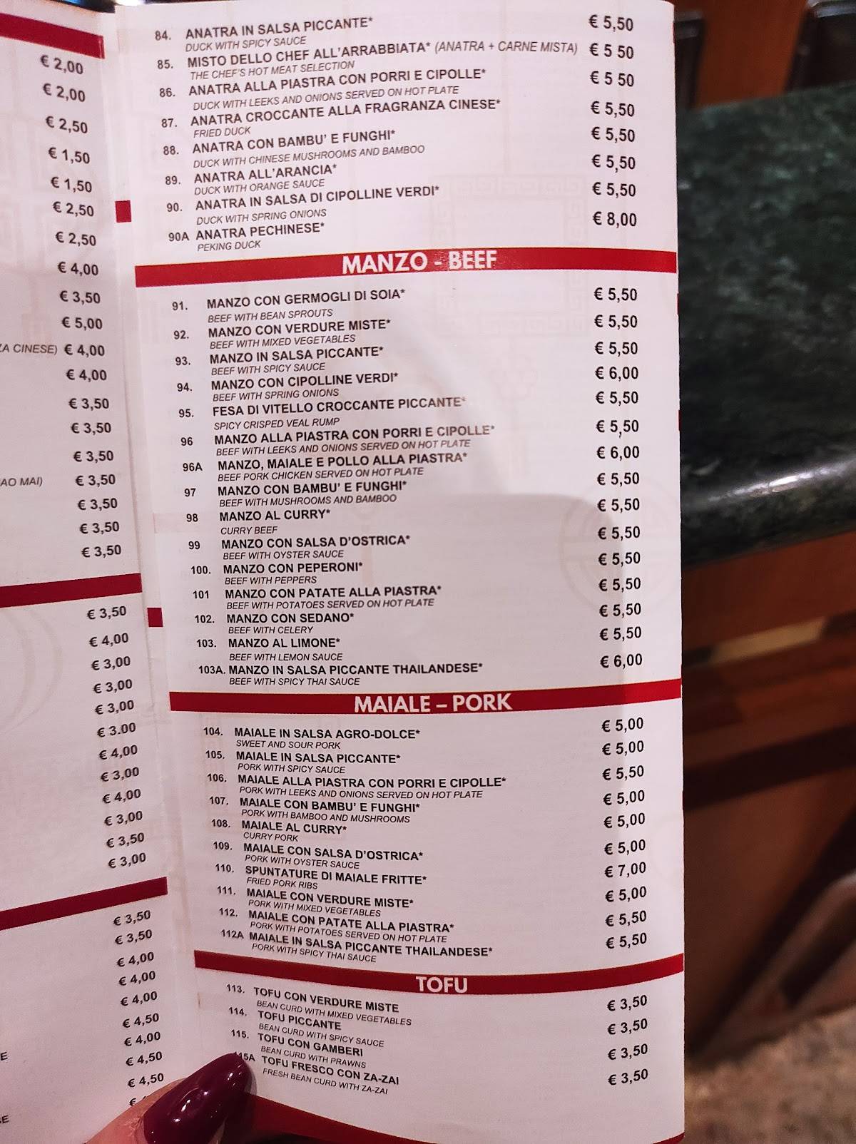 Menu di La Casa D'Oro 