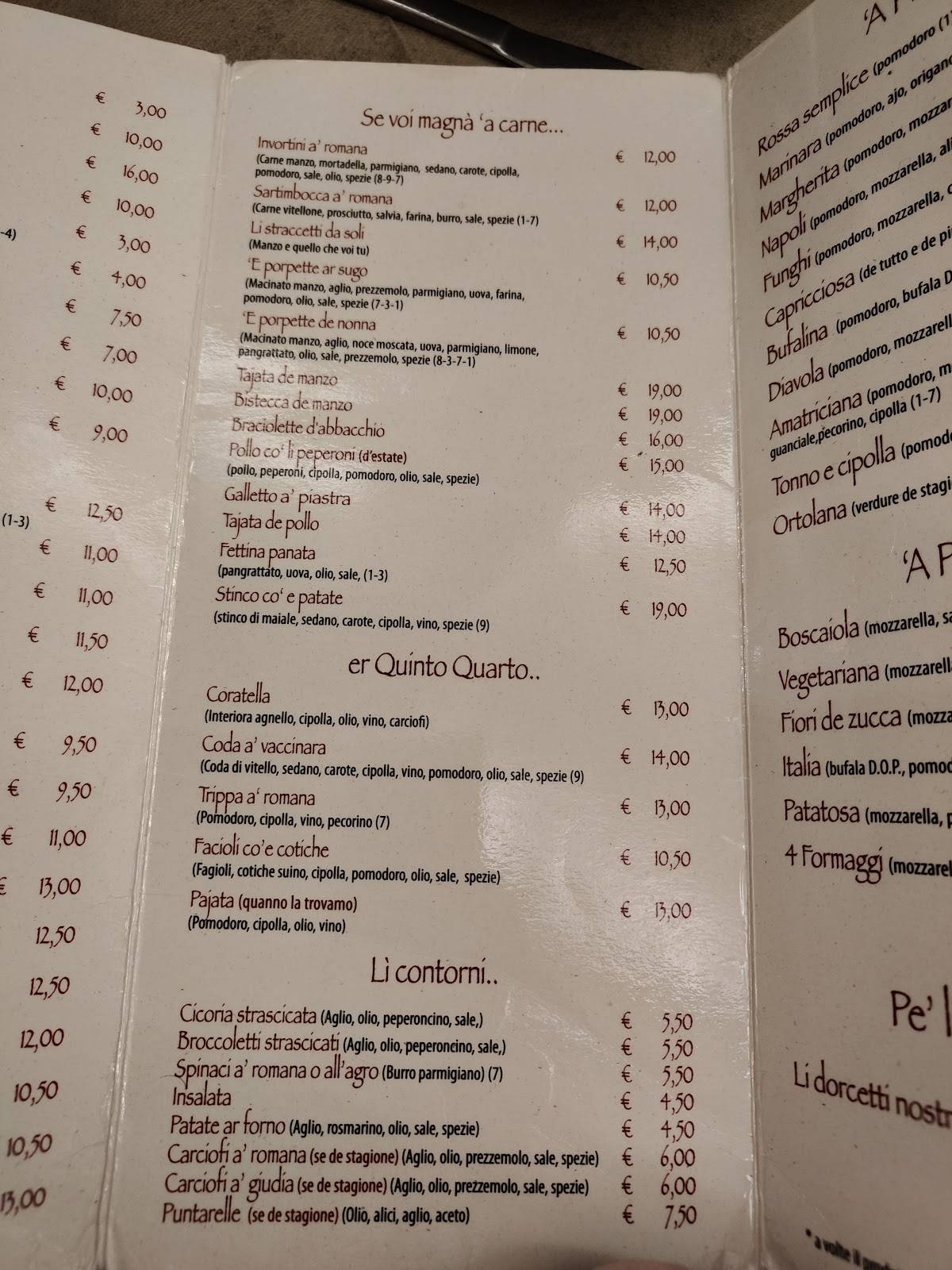 Menu di La Fraschetta Romanesca 