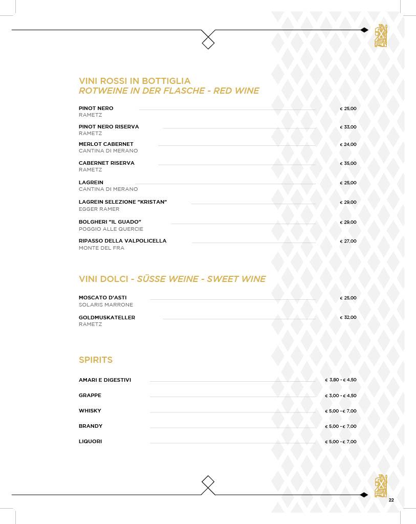 Menu di Roemerkeller Bolzano 