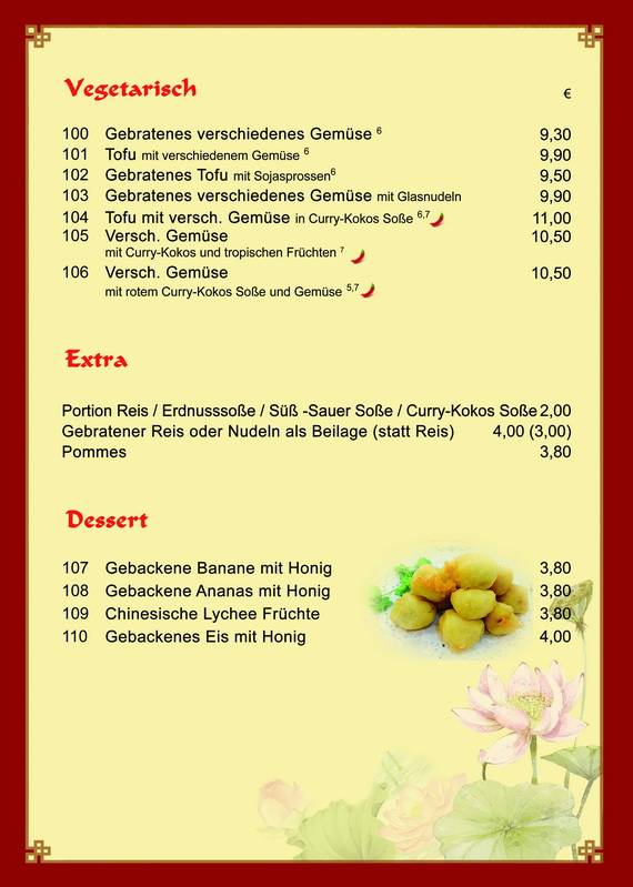 Menu de Rong Town Asia
