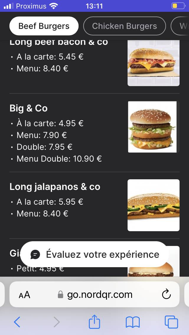 Menu de burger&co