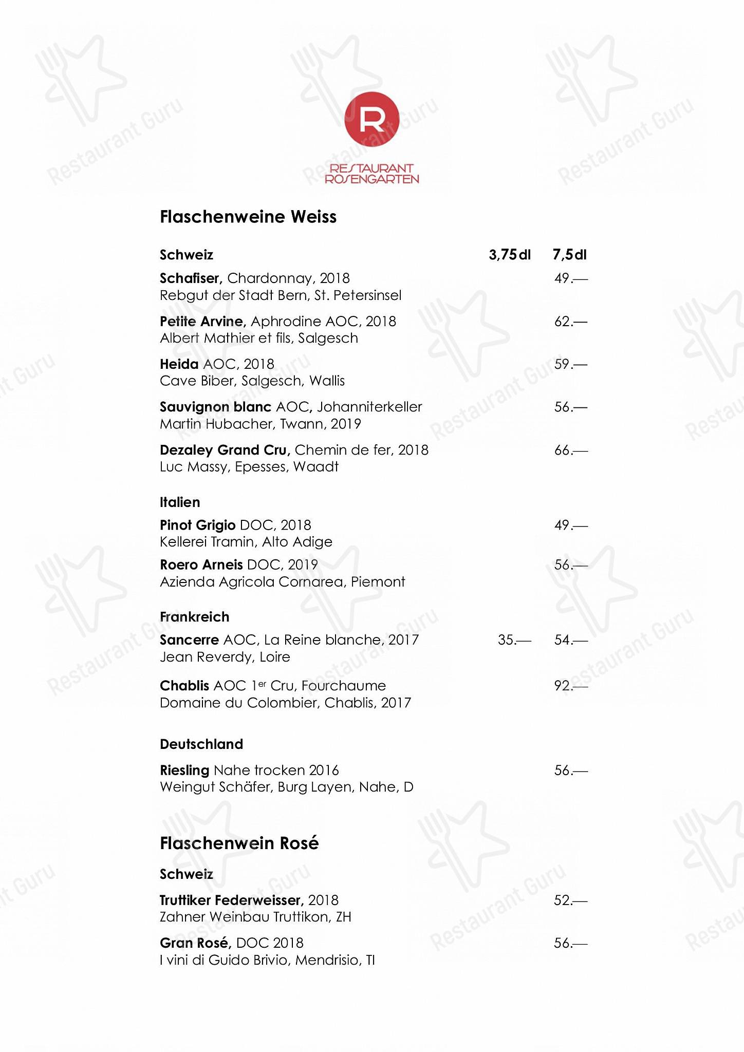 Menu pour Restaurant Rosengarten - OUR MENU