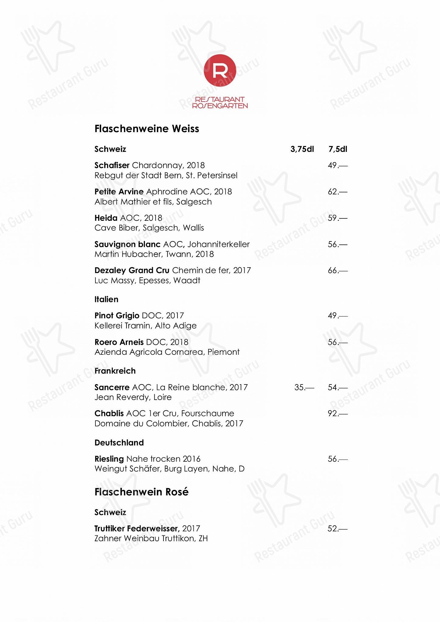 Menu pour Restaurant Rosengarten - OUR MENU