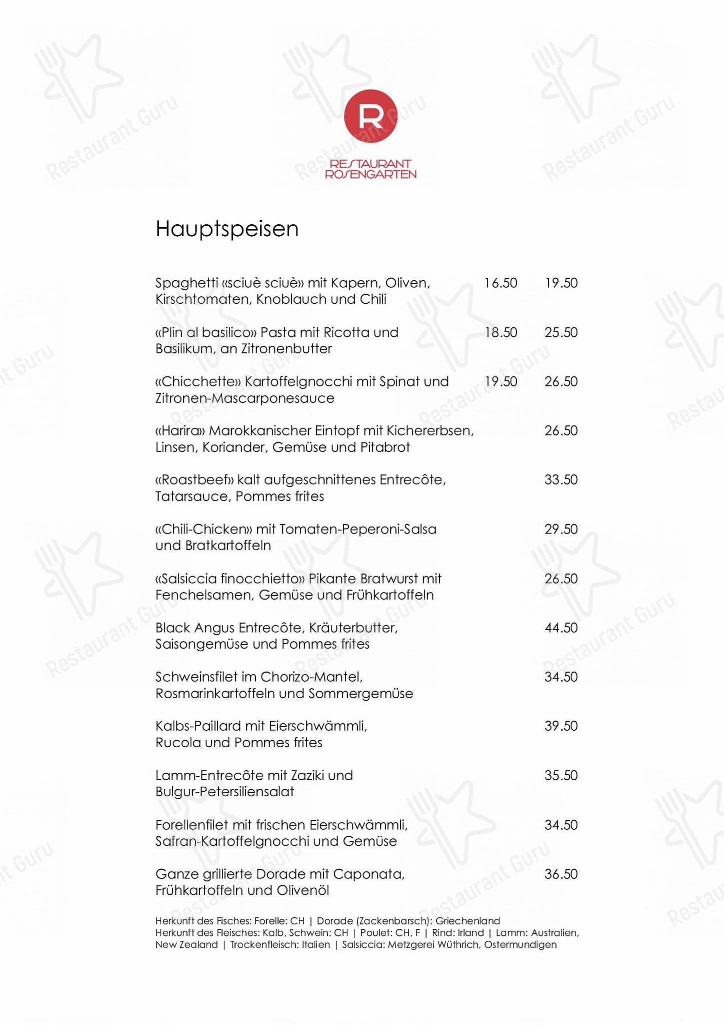 OUR MENU pour Restaurant Rosengarten restaurant