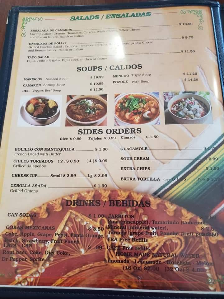 Menu at Rosita's 2 Mexican Restaurant, Lake Charles