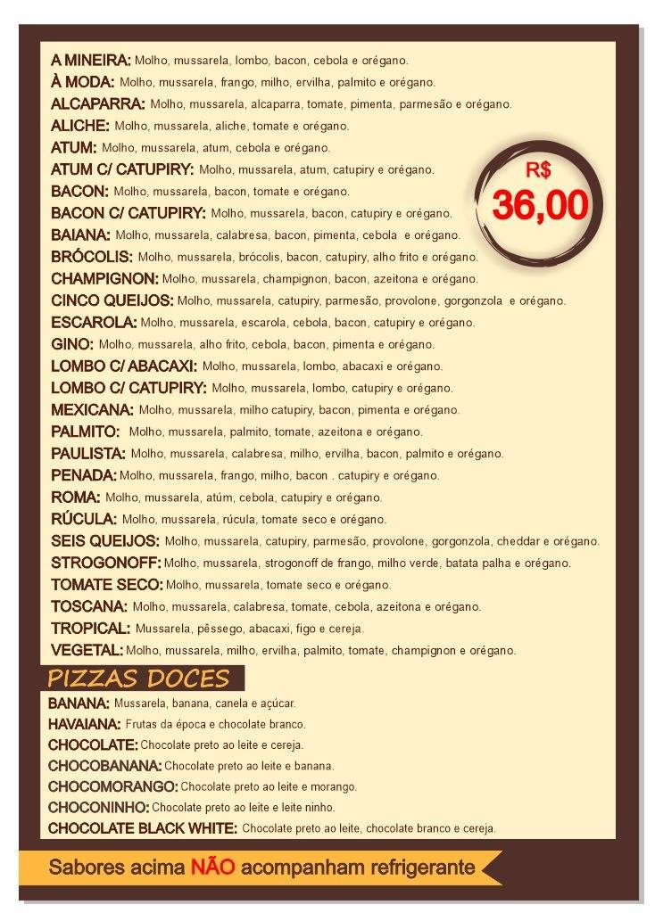 Rotatória da Pizza cardápio