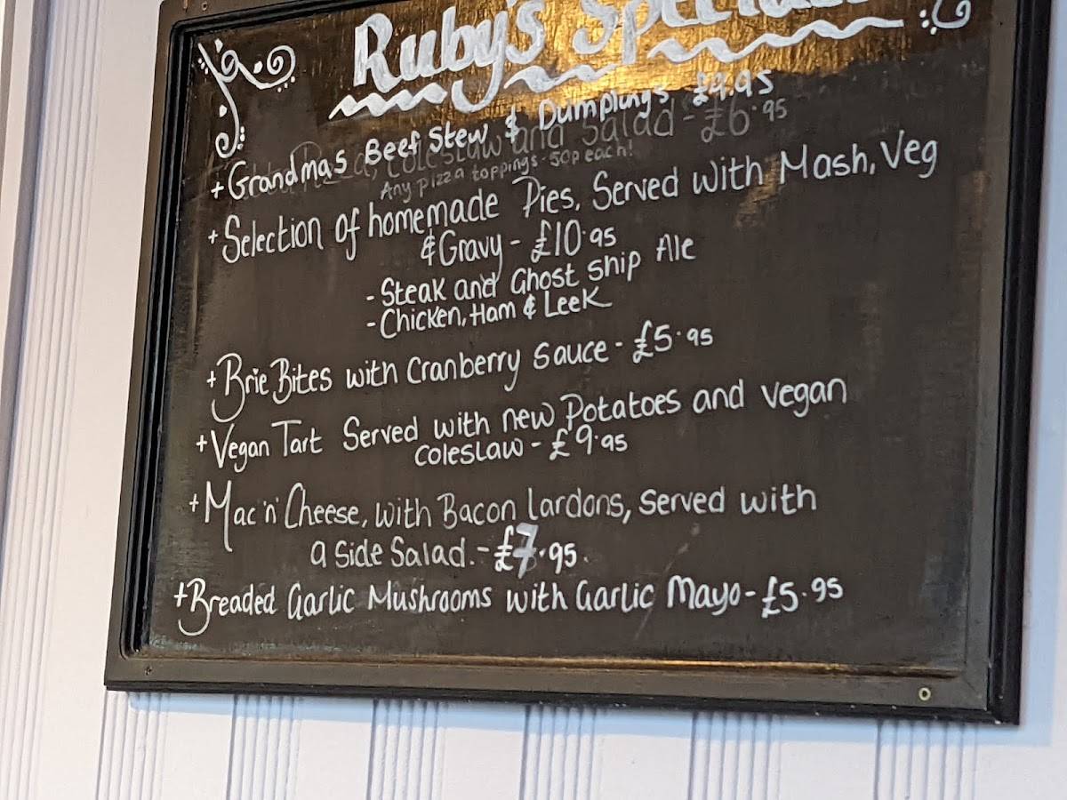 Menu at Ruby's Kitchen cafe, Felixstowe