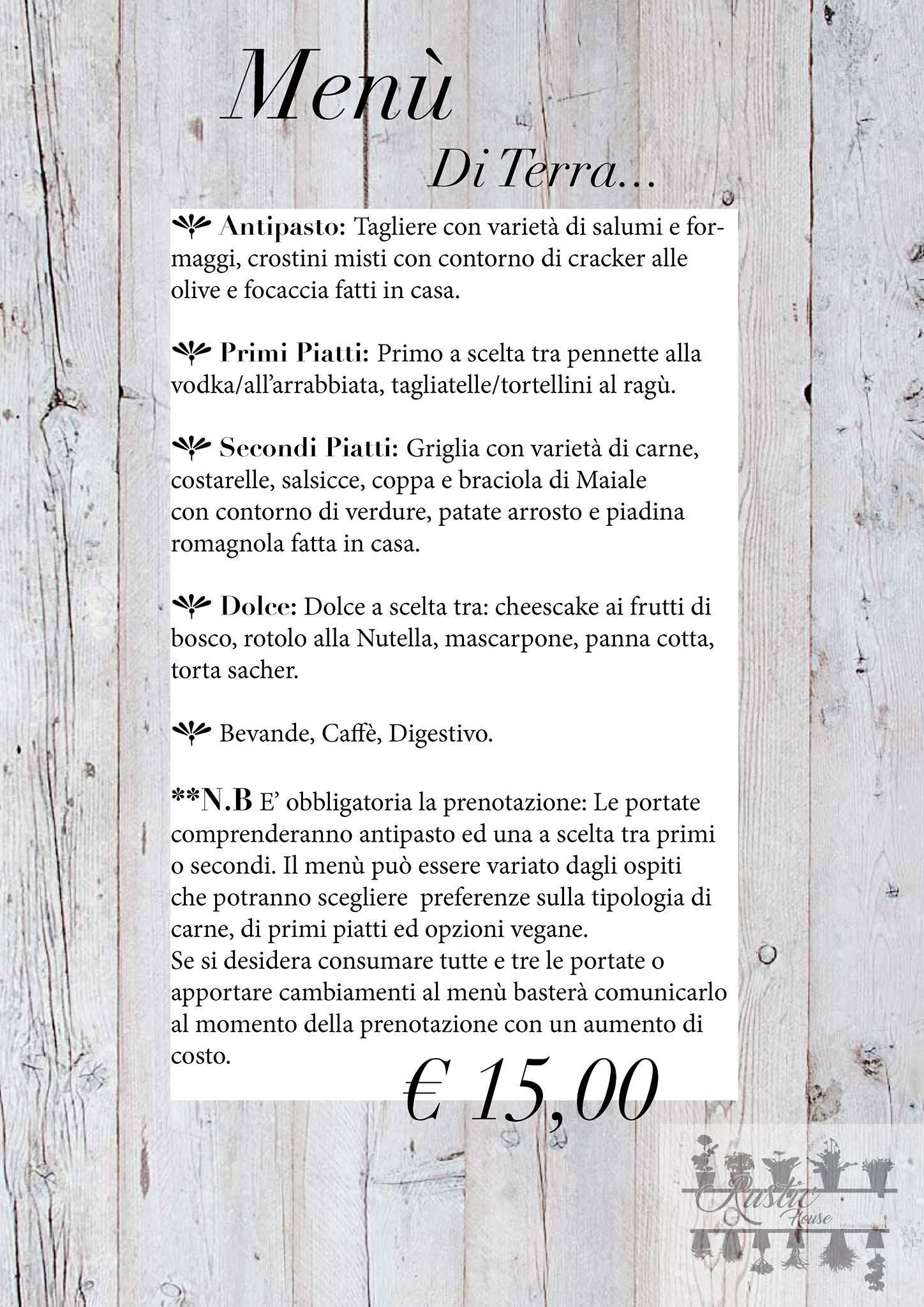 Menu di Rustic House Gradara 