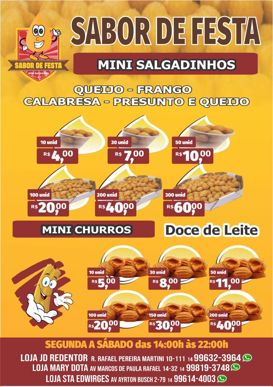 SABOR DE FESTA - MINI SALGADOS cardápio