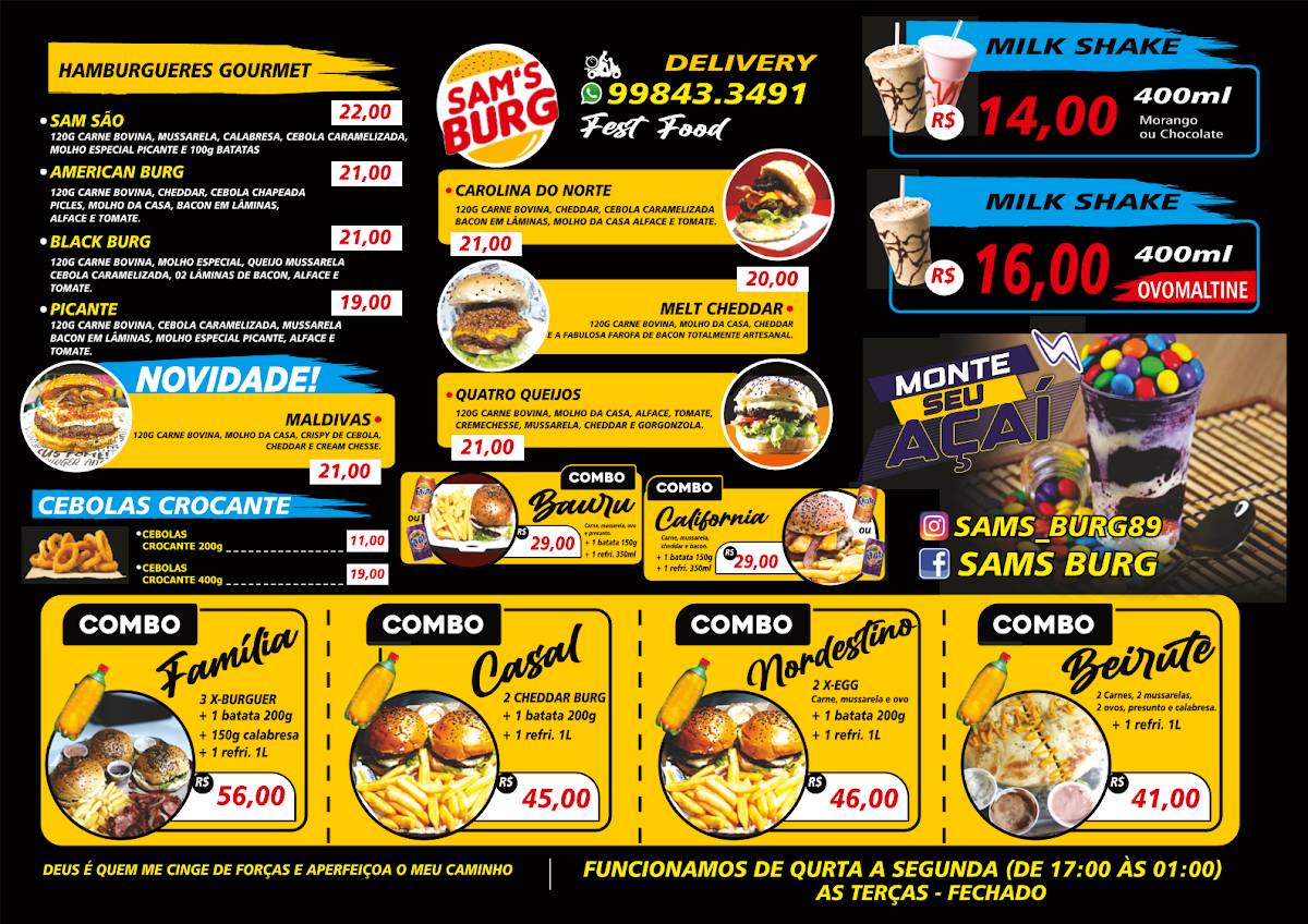 SAM'S BURG cardápio