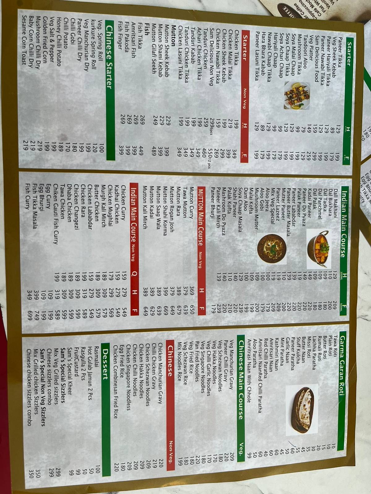SAM'S menu