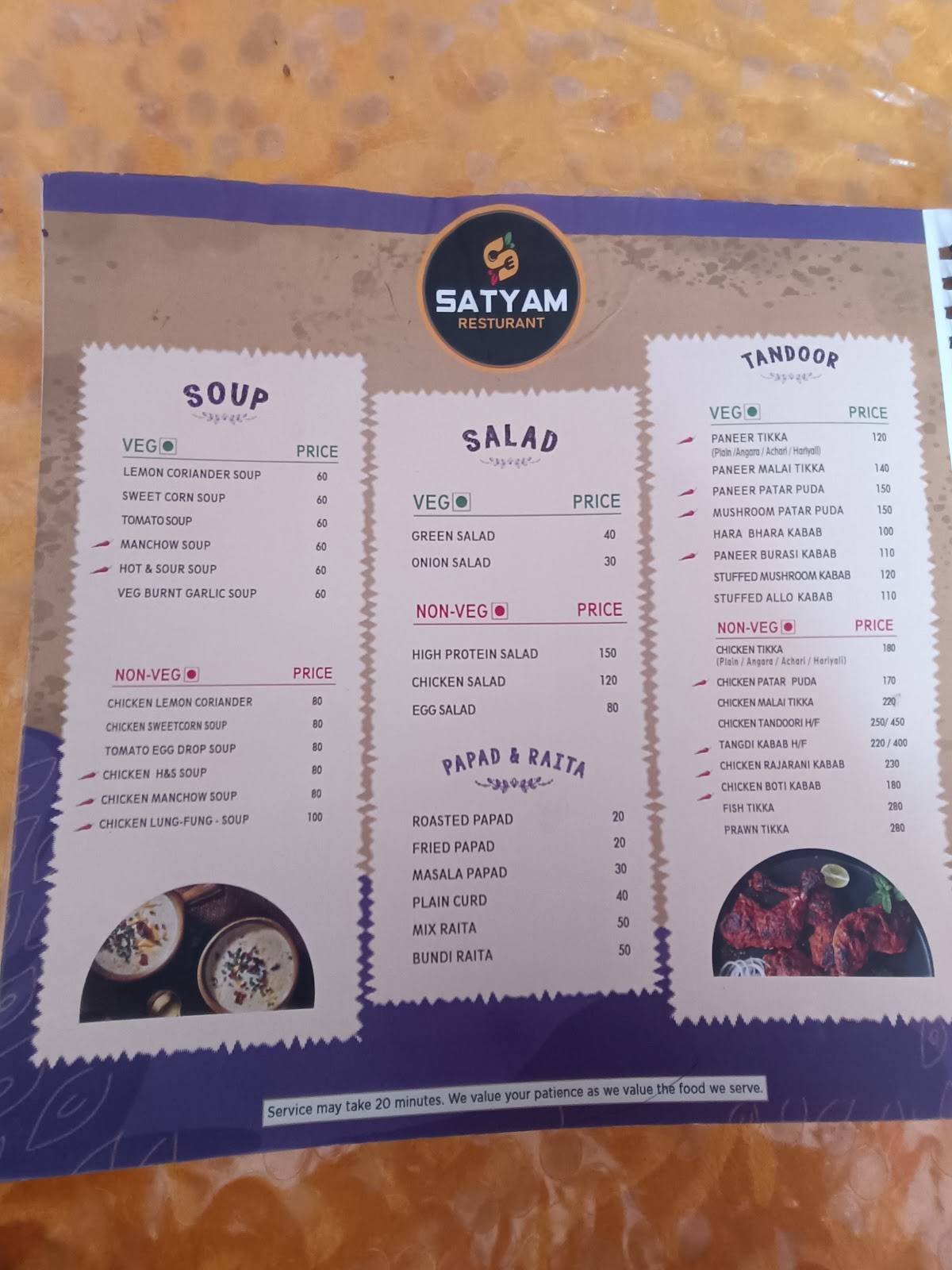 SATYAM RESTURANT menu