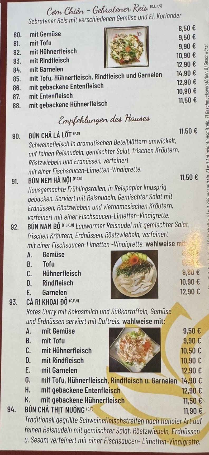 Menu de SEN VINA