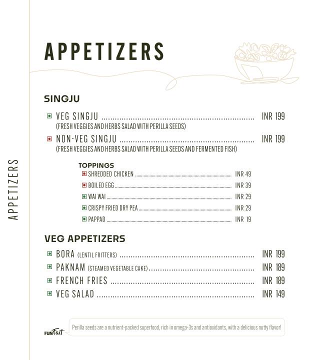 SINGJU,Juhu Tara Road menu