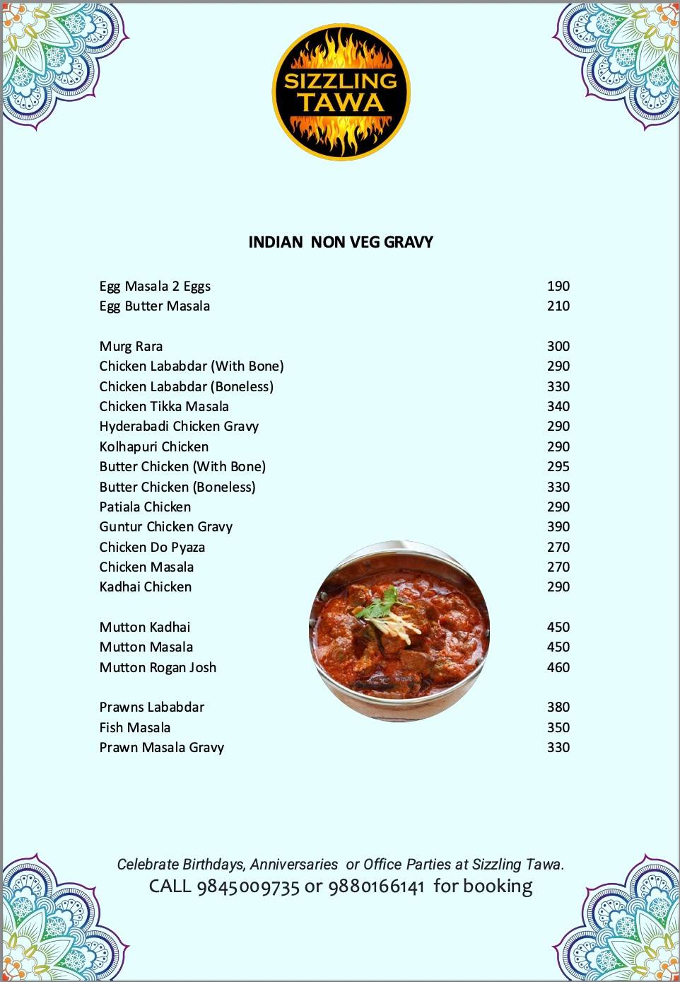 SIZZLING TAWA menu