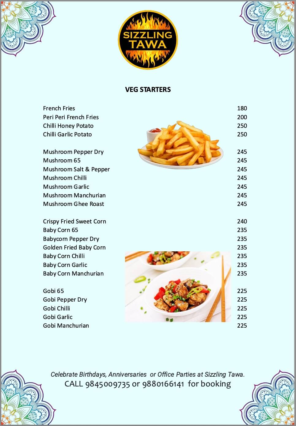 SIZZLING TAWA menu