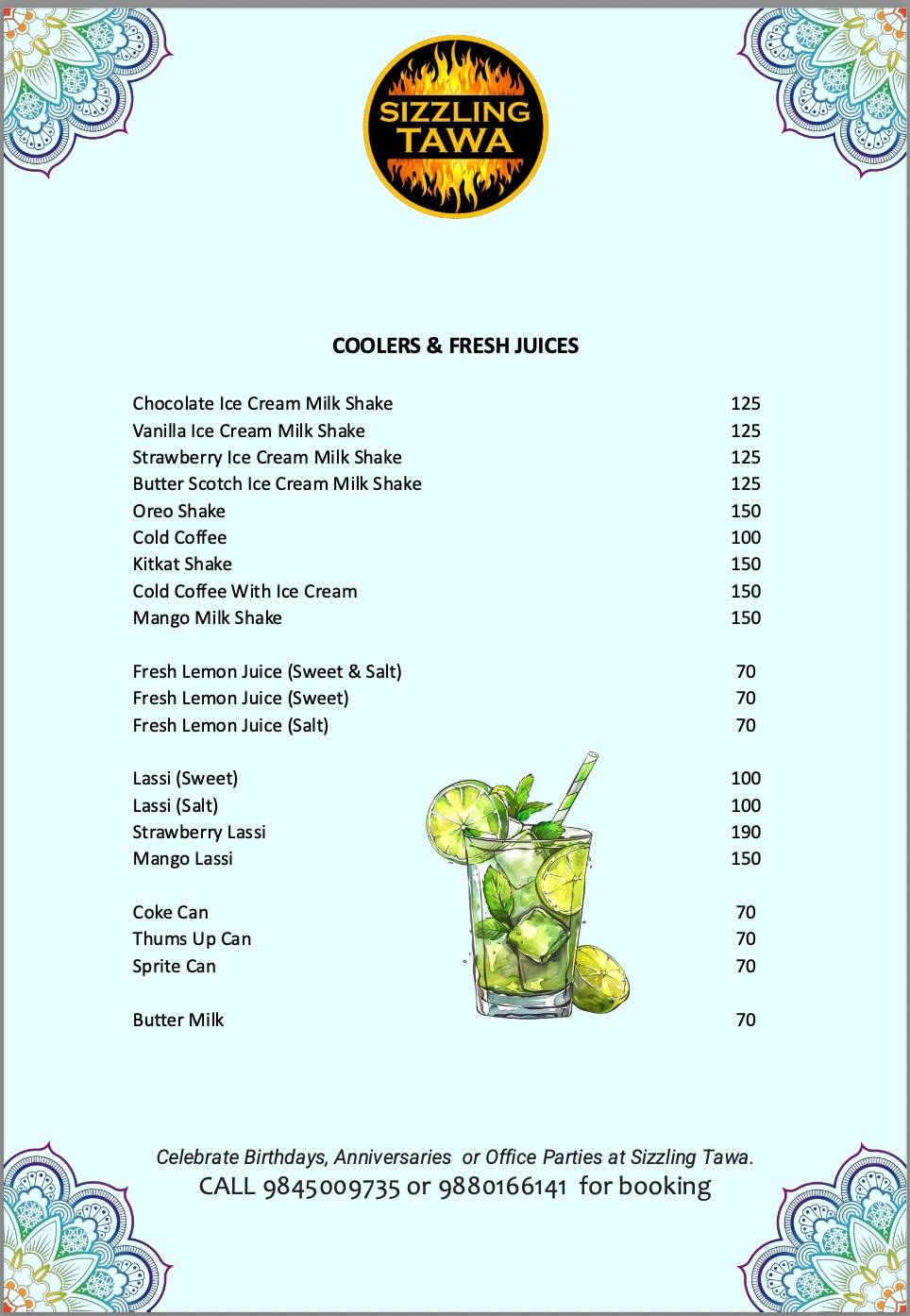 SIZZLING TAWA menu