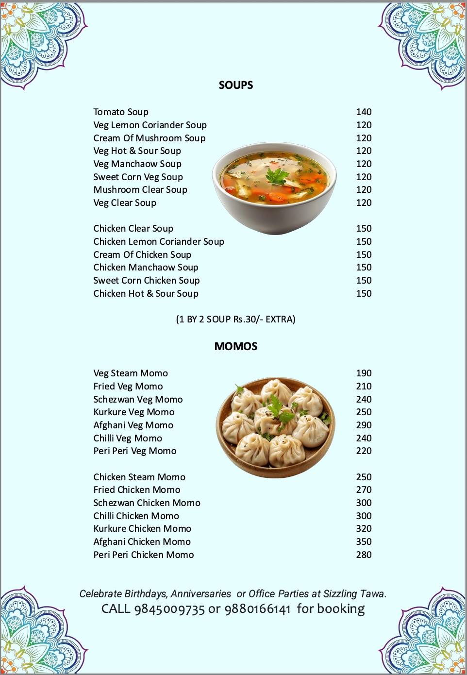 SIZZLING TAWA menu