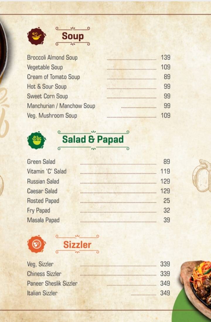 SUBH RESTAURANT menu