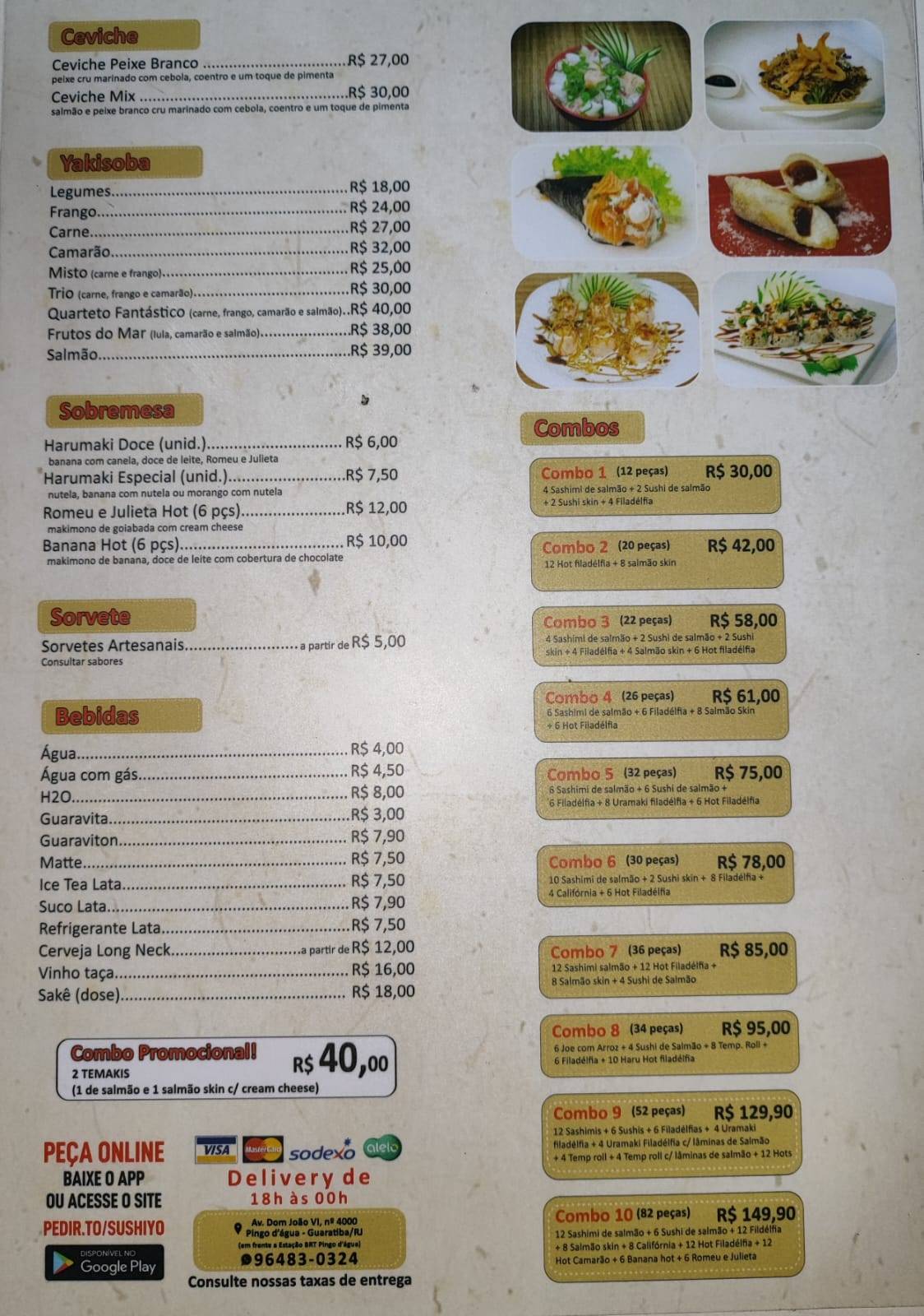 SUSHI YO ! ( Guaratiba) cardápio