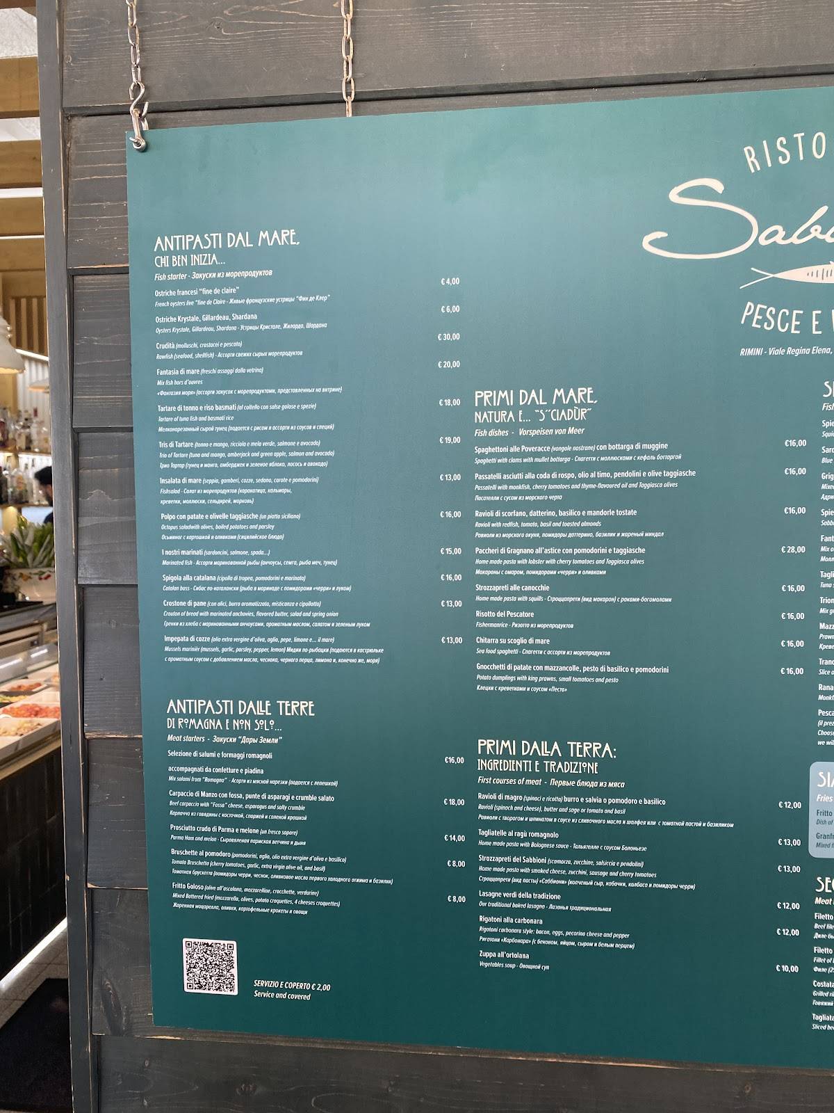 Menu di Ristorante Sabbioni 