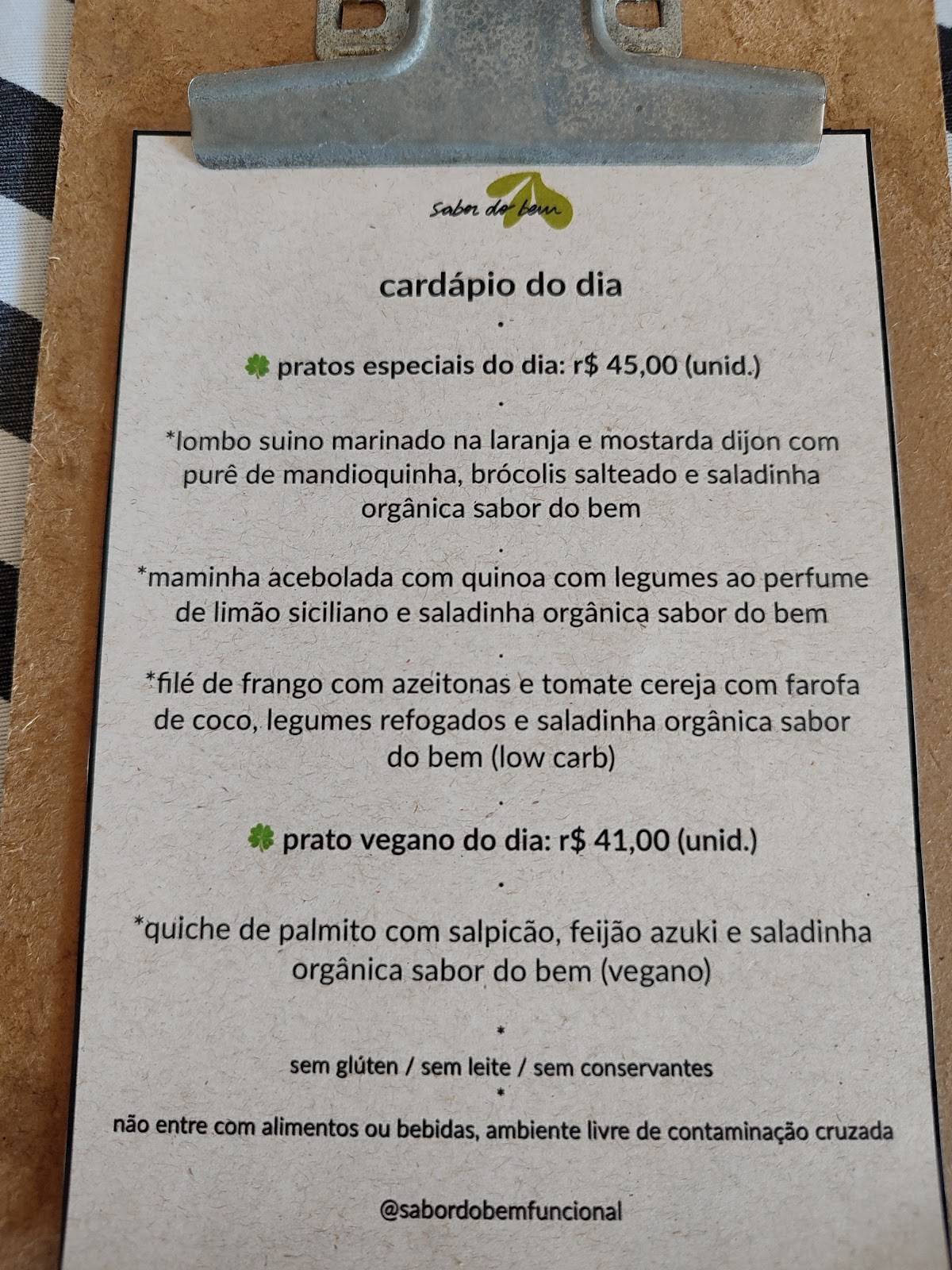 Sabor Bem cardápio