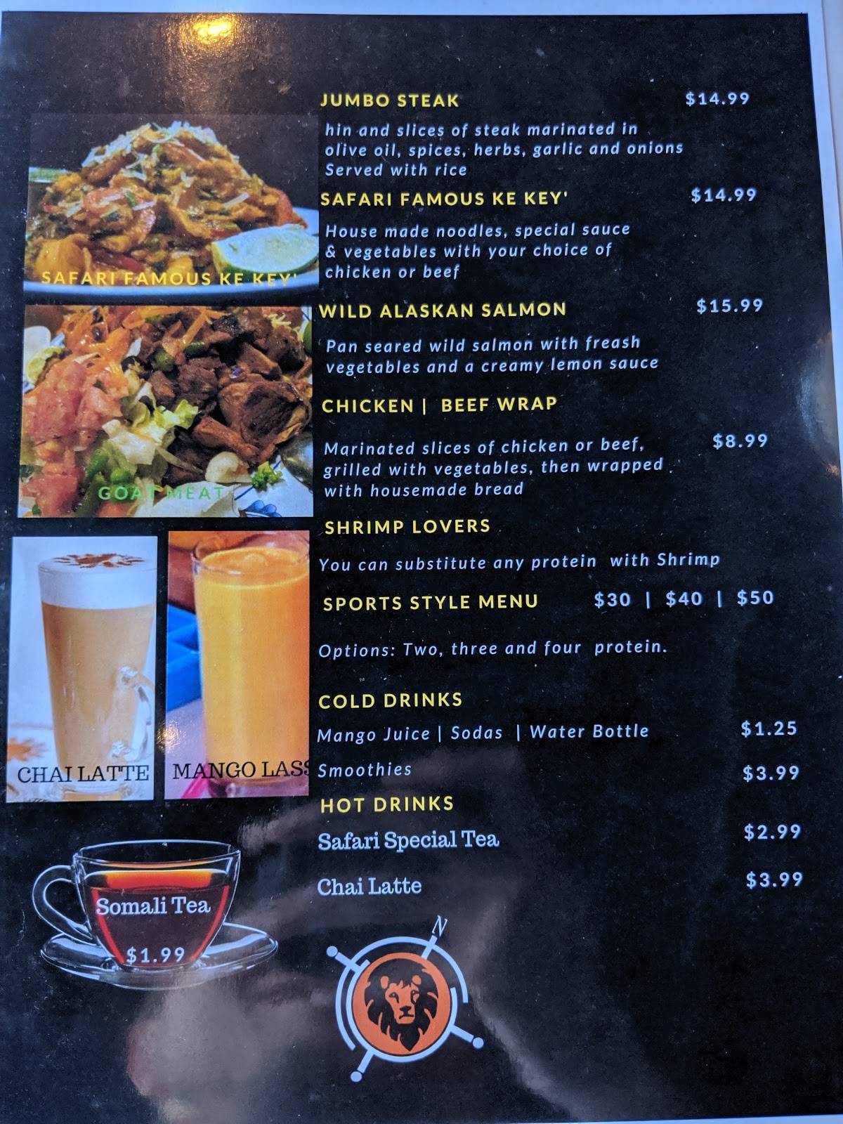 Safari Restaurant in Minneapolis menu