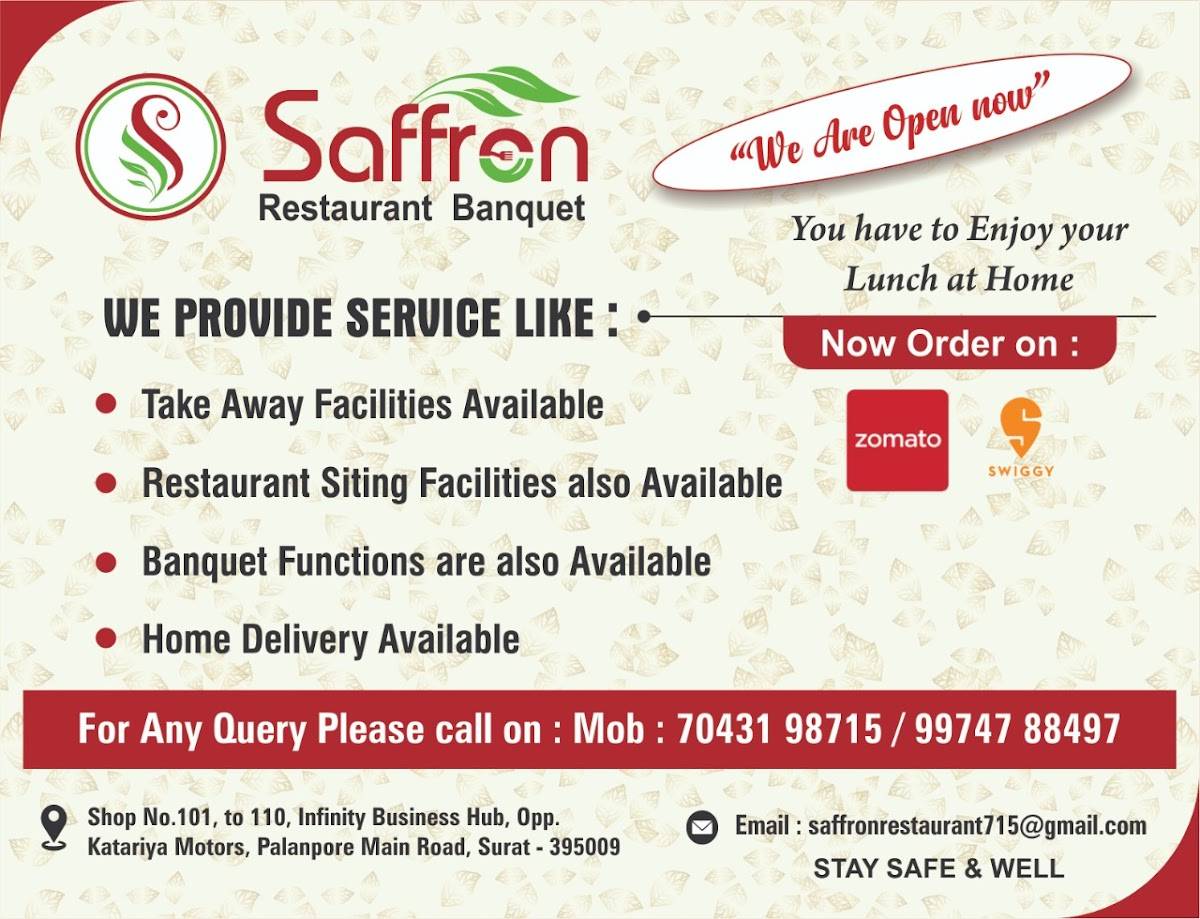 Saffron Restaurant Banquet menu