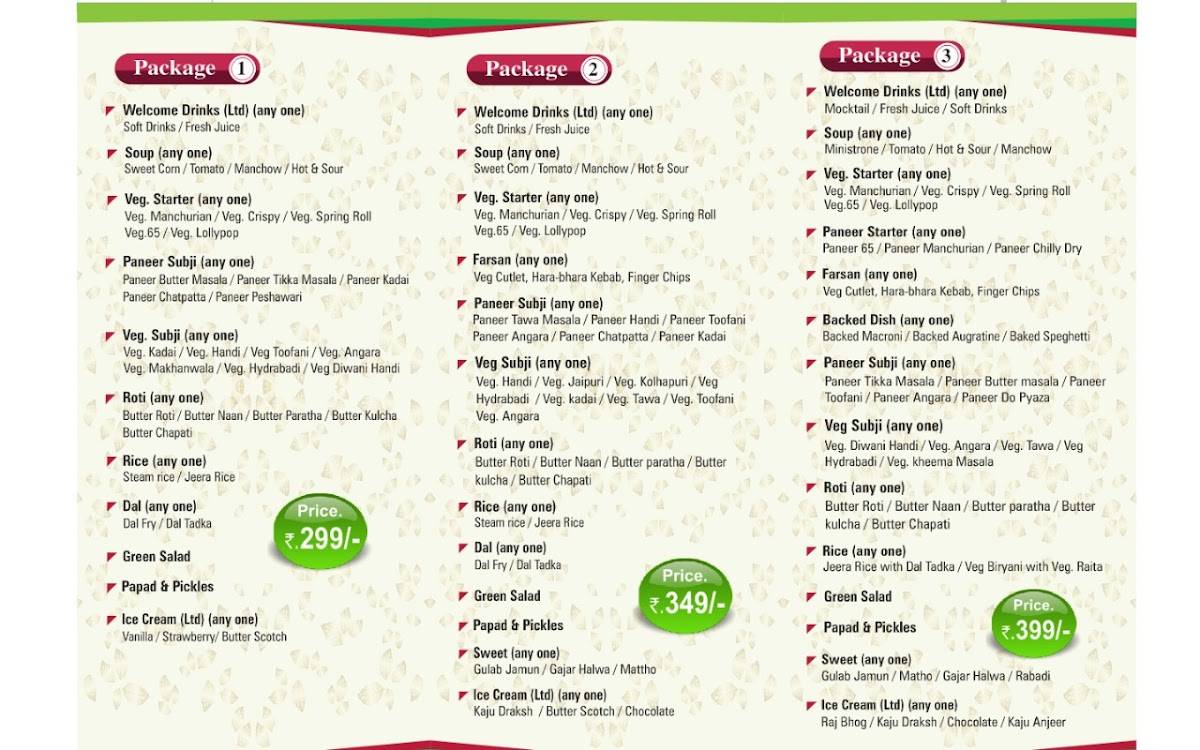 Saffron Restaurant Banquet menu