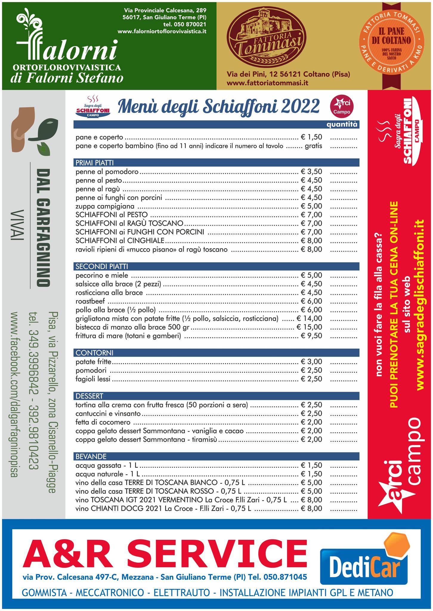 Menu di Sagra Degli Schiaffoni 