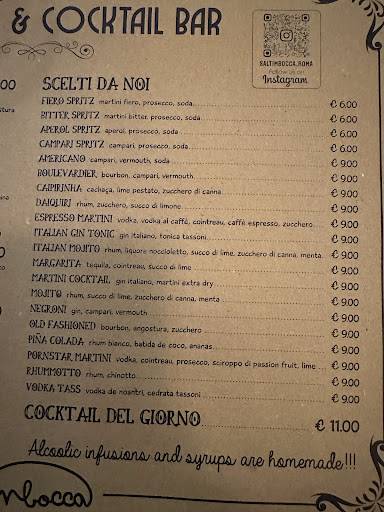 Menu di Saltimbocca ristorante 