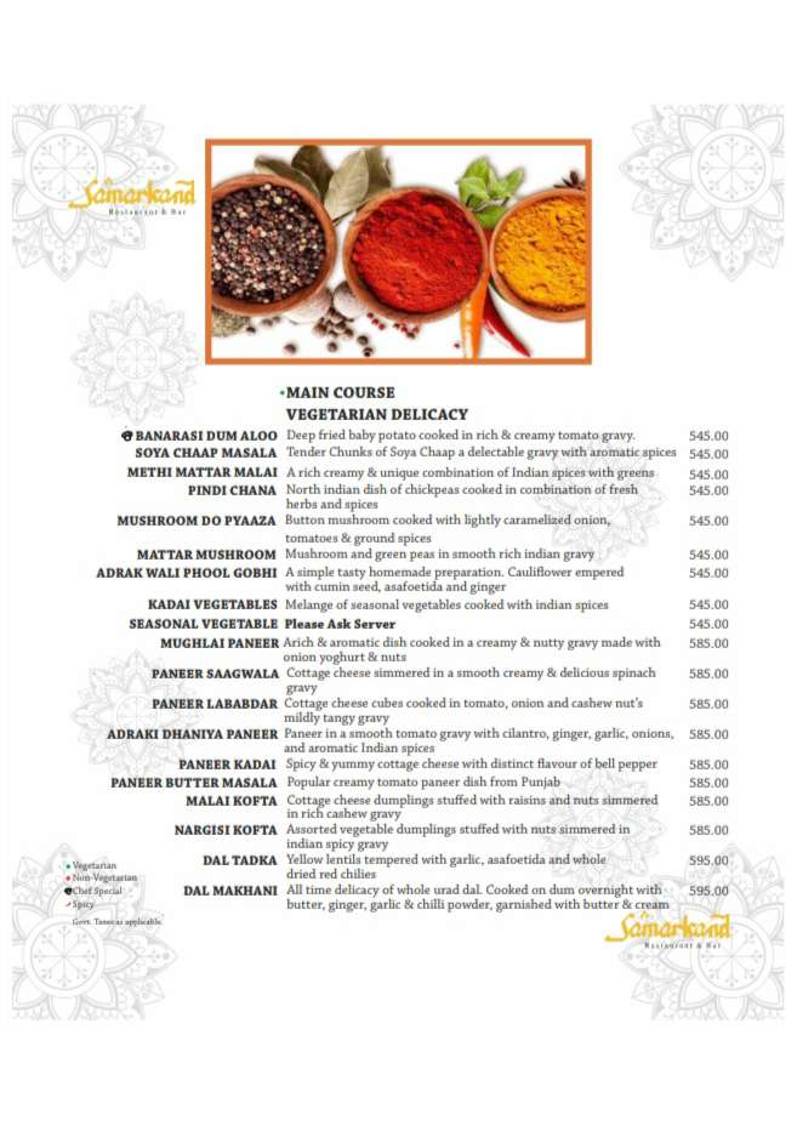 Samarkand Restaurant & Bar menu