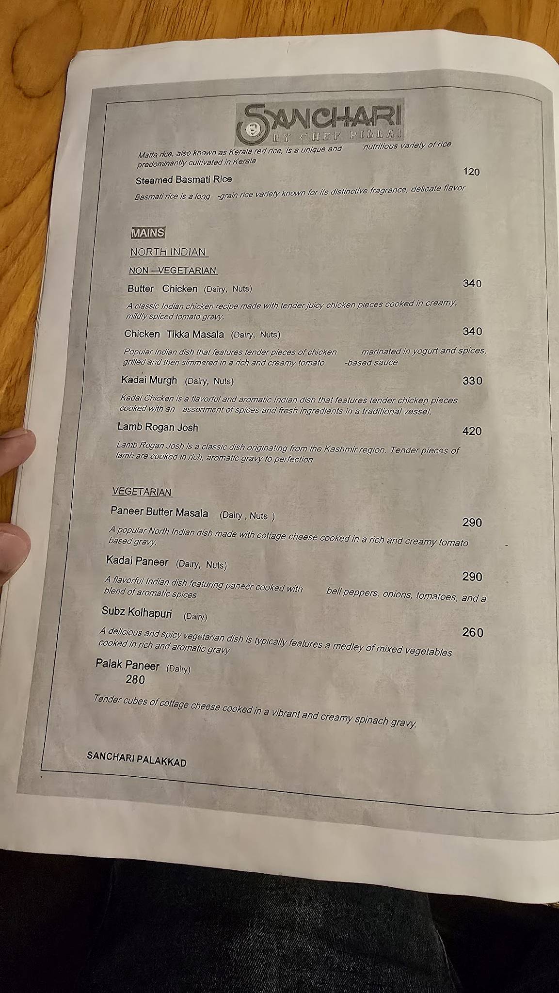 Sanchari by Chef Pillai Palakkad menu