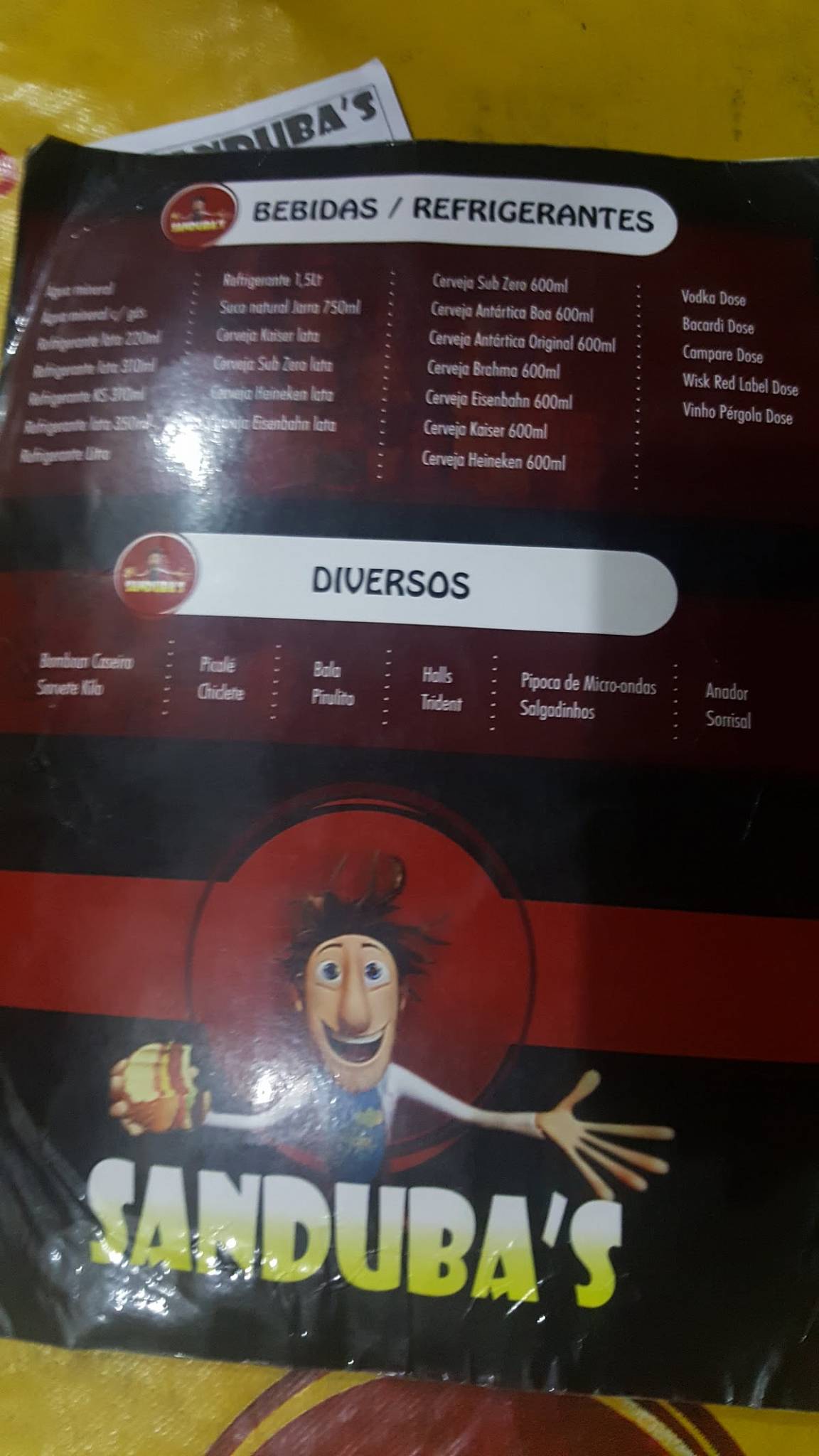 Sanduba's cardápio