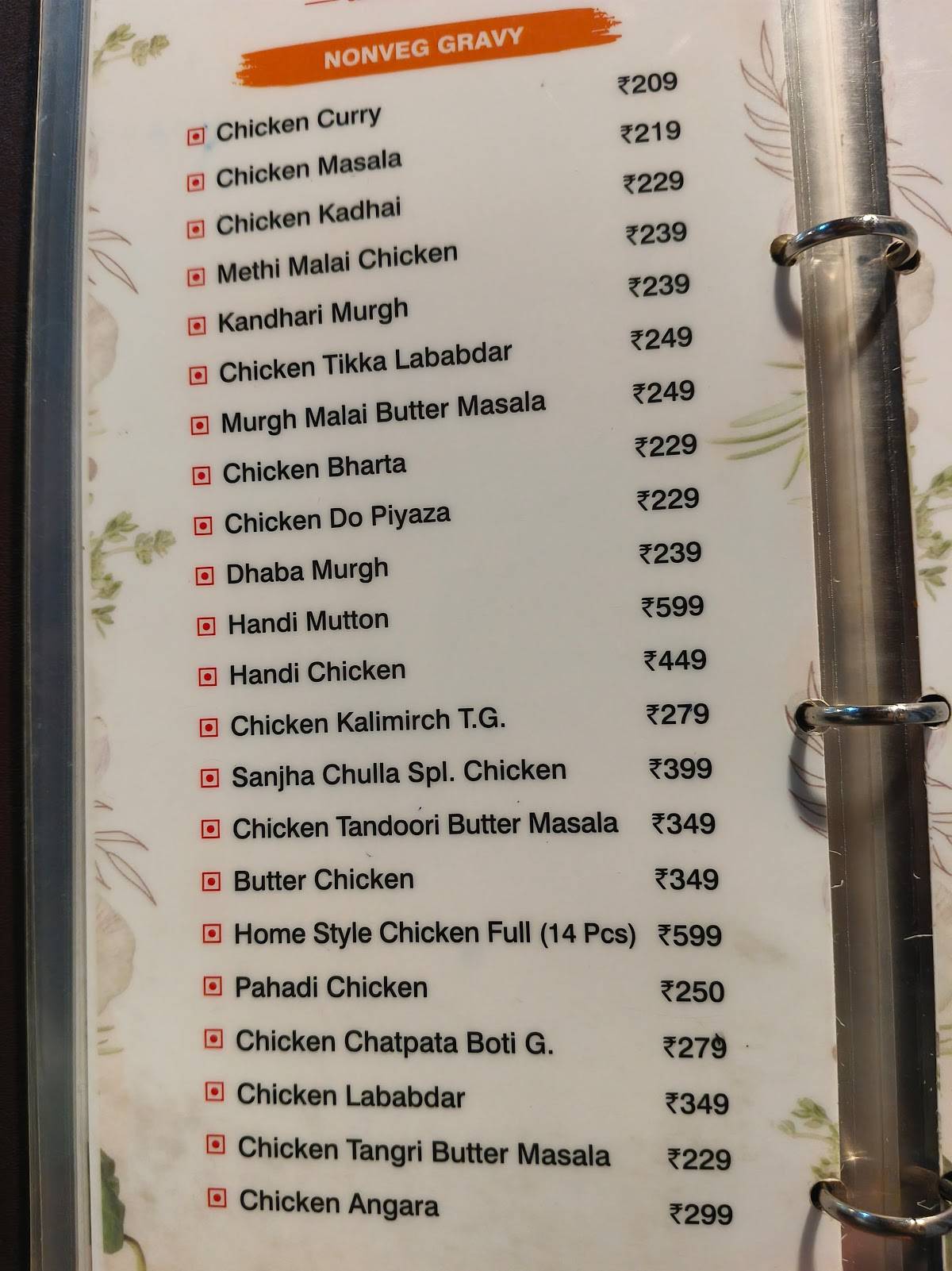 Sanjha Chulla menu