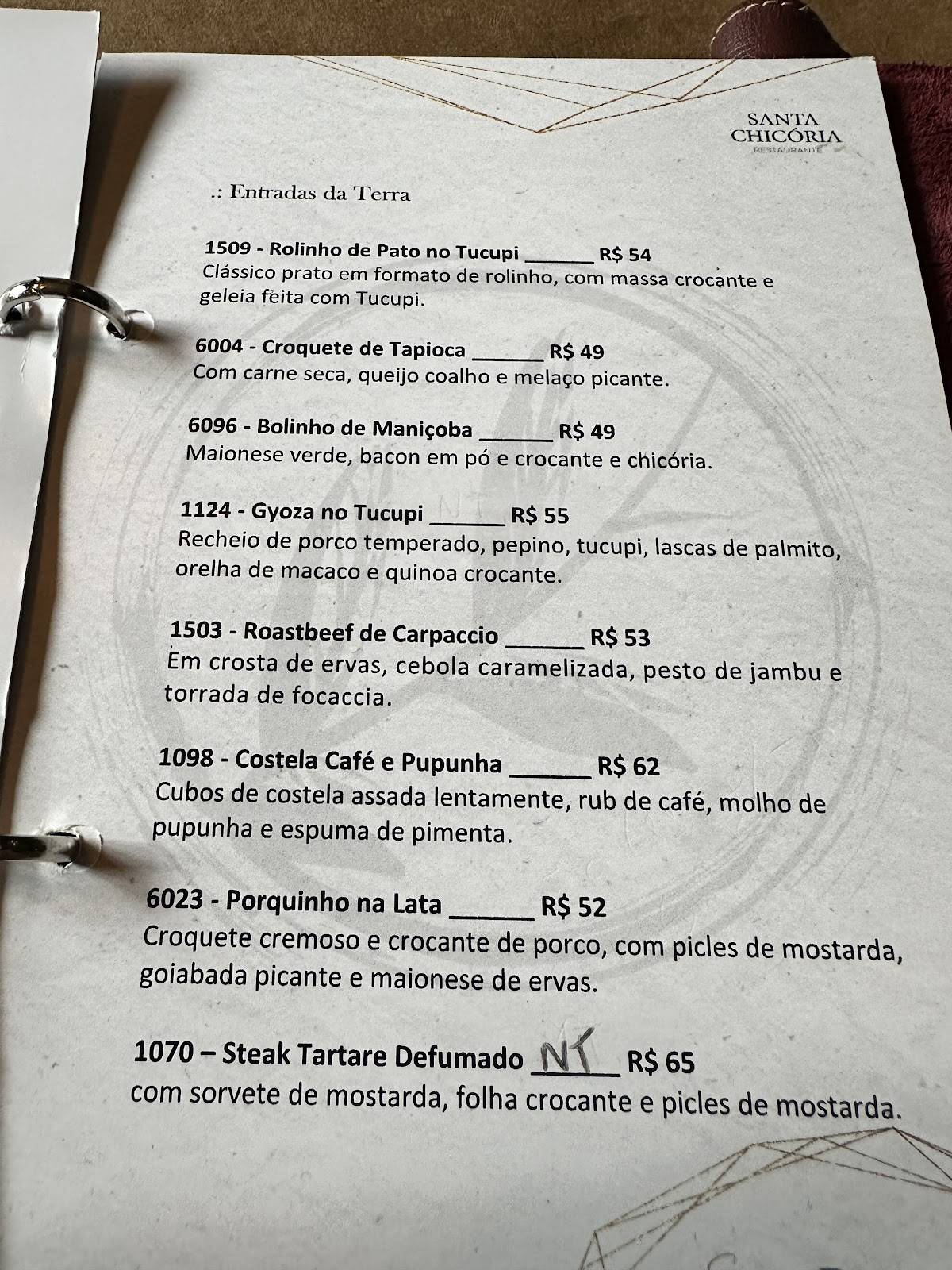 Santa Chicória cardápio