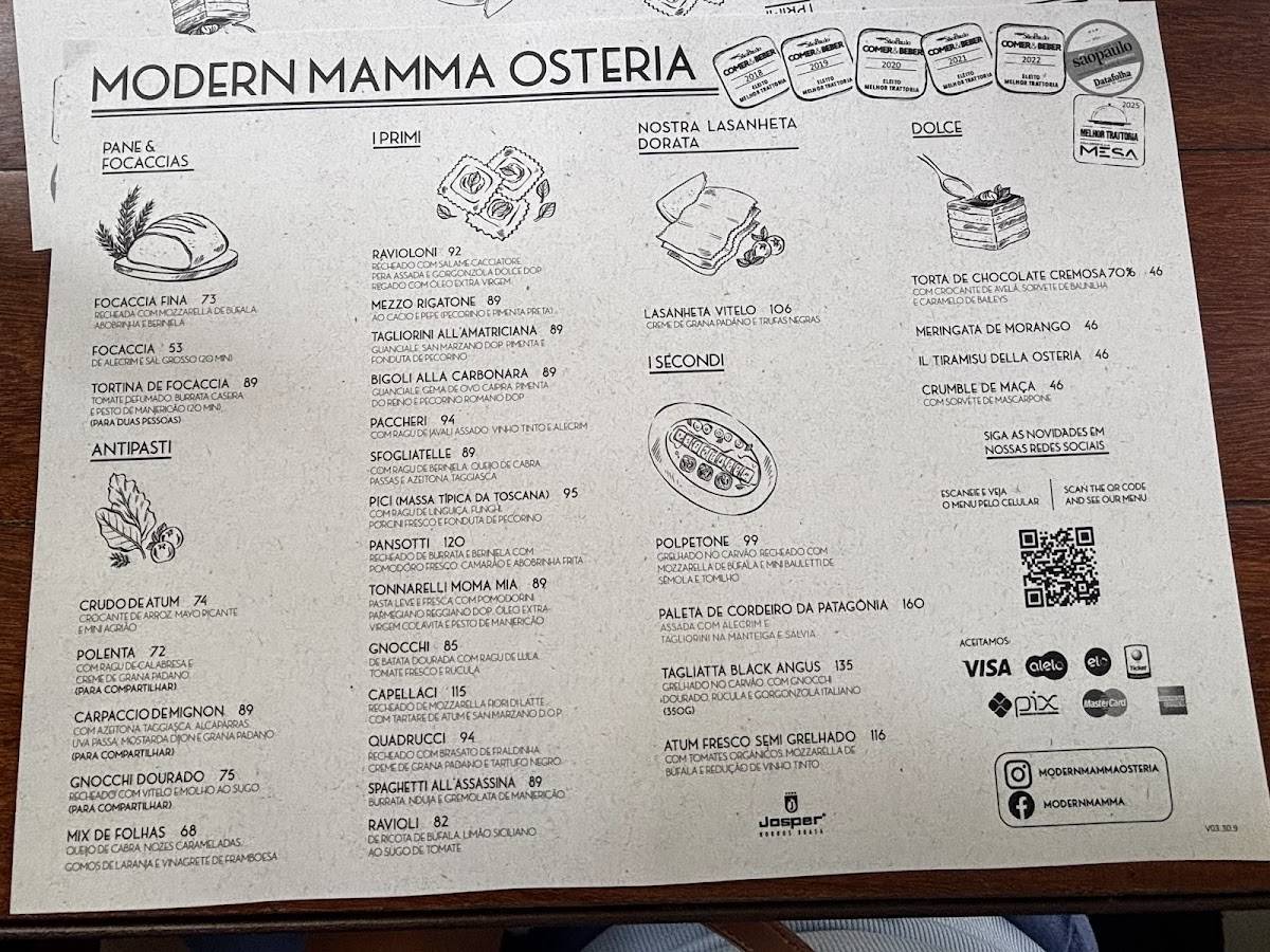 MOMA ITAIM - Modern Mamma Osteria cardápio