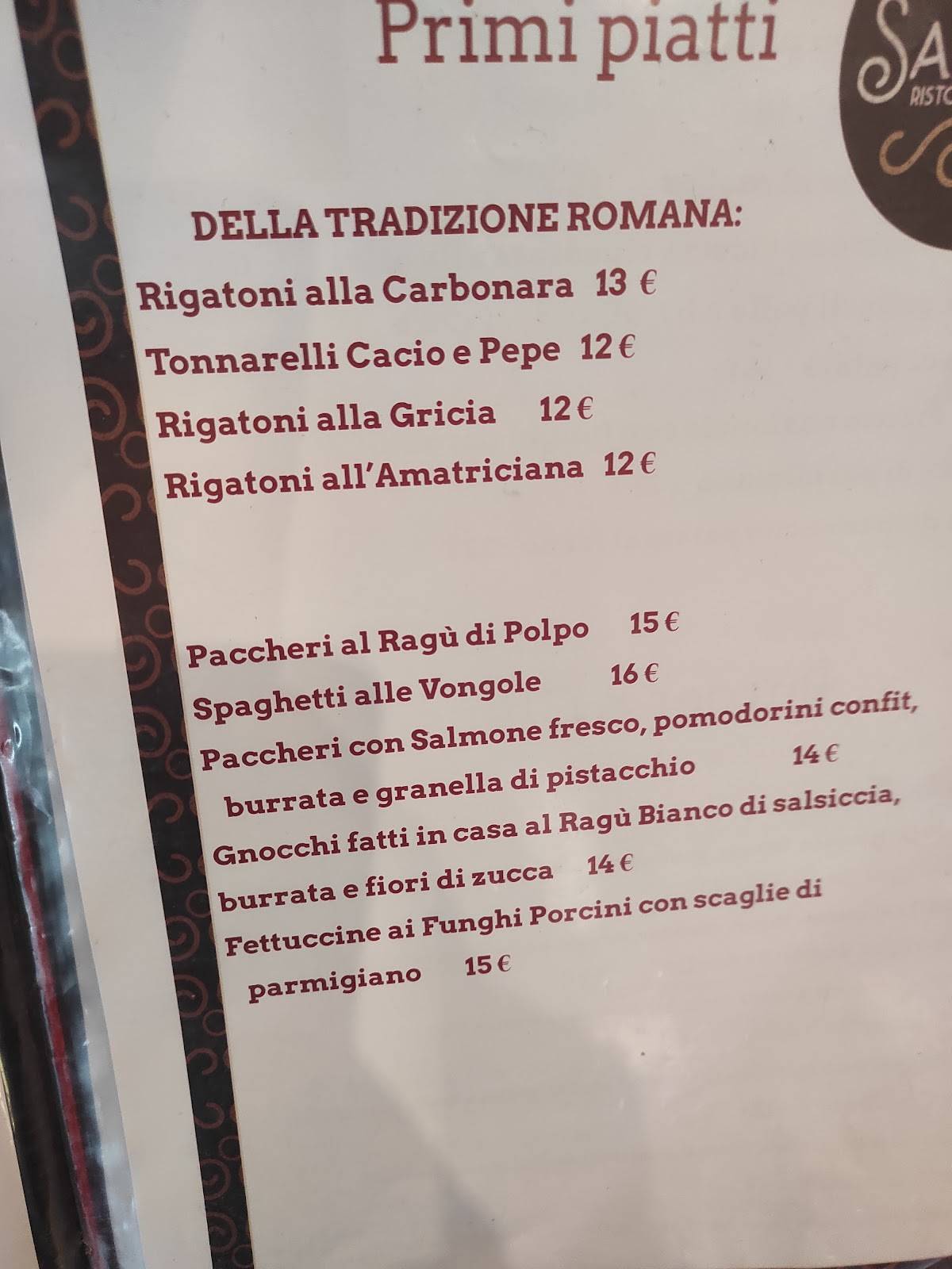 Menu di Saporito Ristorante Pizzeria San Lorenzo 